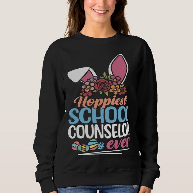 Hoppiest School Counselor Ever Bunny Ear Red Plaid Sweatshirt (Front)