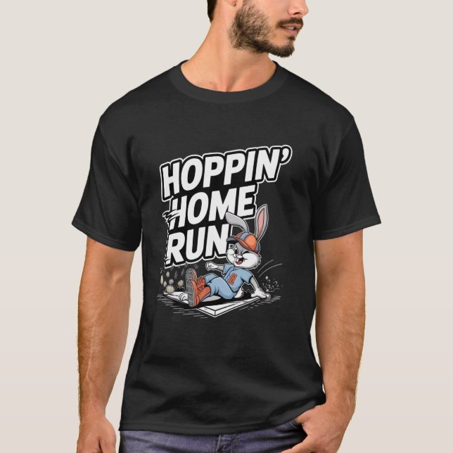 Hoppin' Home Run Easter Baseball Bunny Tee (Front)