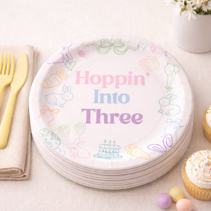 Hoppin’ Into Three Birthday plates– Bunny 3rd  Paper Plate