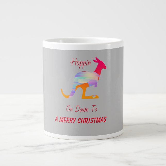 Hoppin' On Down To A Merry Christmas Kangaroo  Large Coffee Mug (Front)
