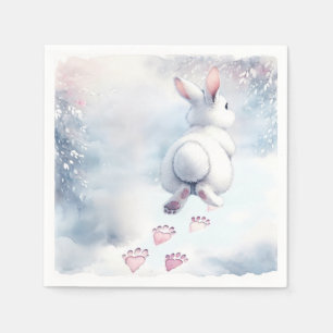 Hopping Bunny Leaving Heart Paw Prints Napkin
