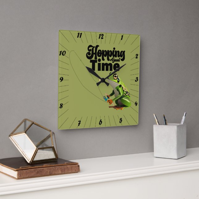 Hopping Good Time Fishing Frog Square Wall Clock (Office)