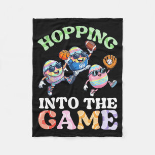 Hopping Into Game Easter Eggs Basketball Football Fleece Blanket