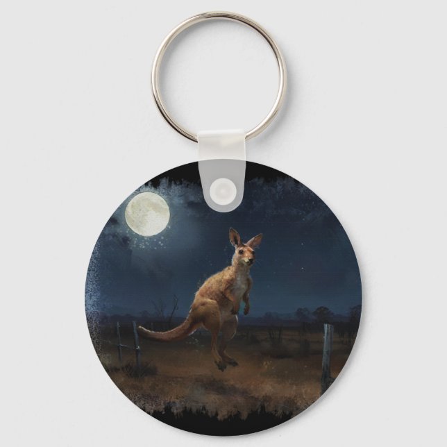 Hopping Kangaroo & Full Moon Key Ring (Front)
