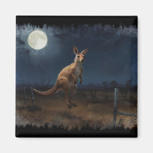 Hopping Kangaroo & Full Moon Magnet