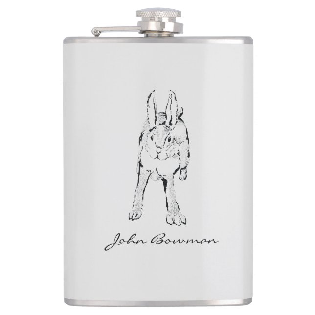 Hopping Wild Rabbit / Personalised Name Hip Flask (Front)