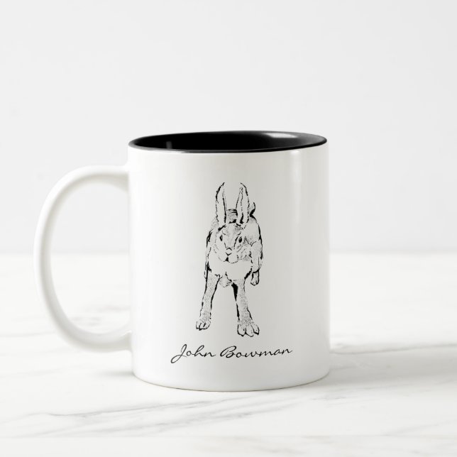 Hopping Wild Rabbit / Personalised Name Two-Tone Coffee Mug (Left)