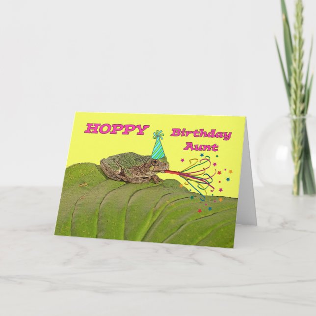Hoppy Birthday Aunt, Frog Birthday Party Card (Front)