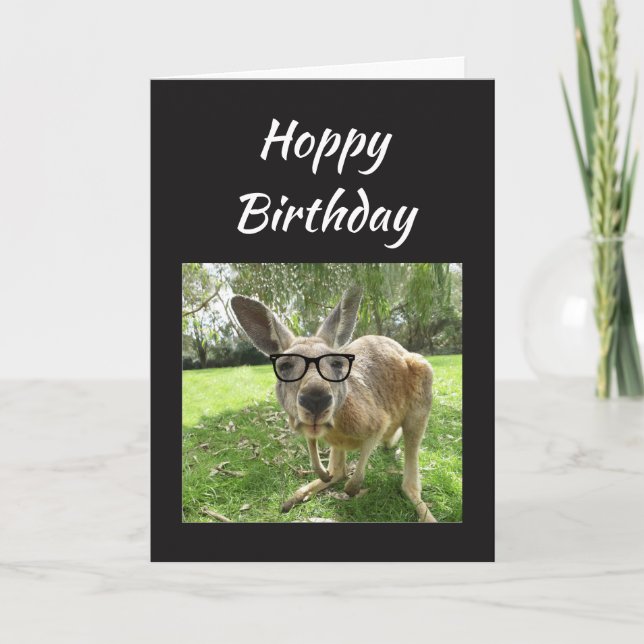 Hoppy Birthday Fun Kangaroo Australia Animal art Card (Front)