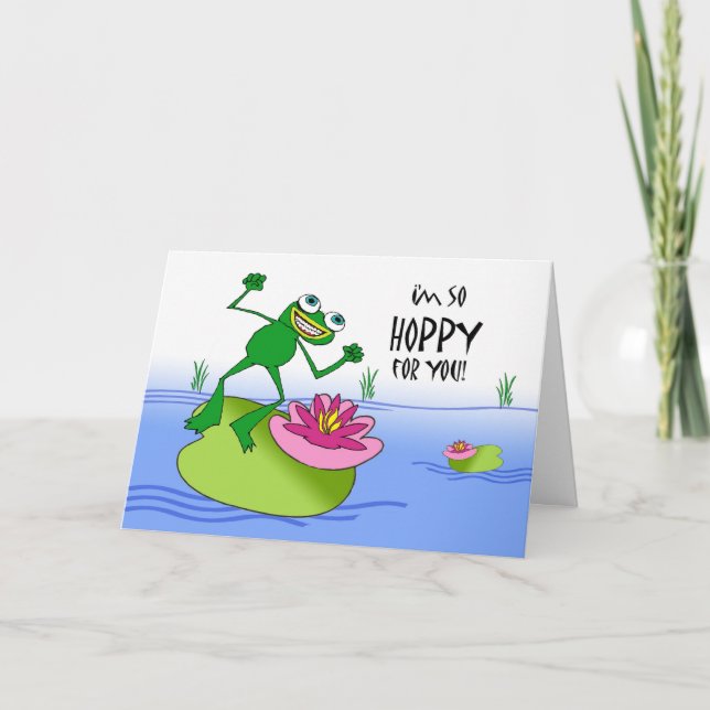Hoppy Birthday, Happy  and Funny Frog on Lily Pad Card (Front)
