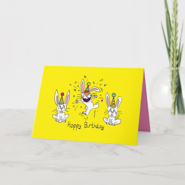 Hoppy Birthday Happy Bunny Rabbit Greeting Card (Front)