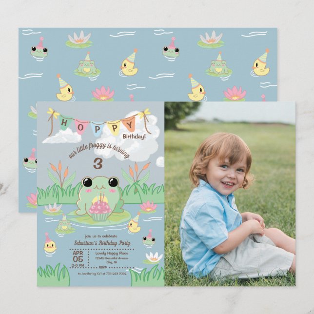 Hoppy Birthday Kids Photo Party Invitation (Front/Back)