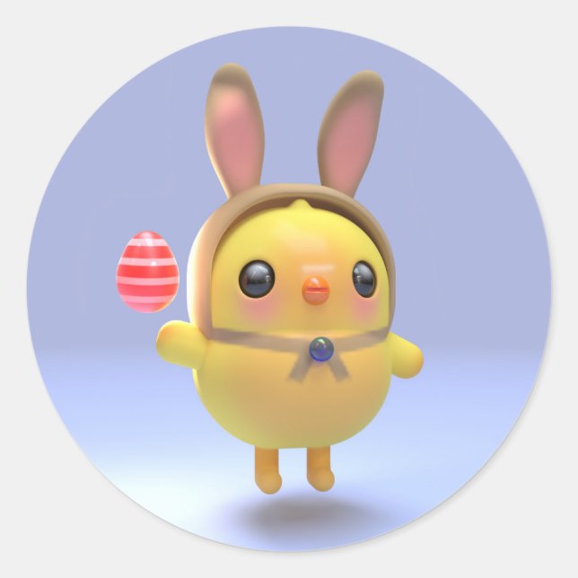 Hoppy Chickling- Easter chicklet with bunny hat Classic Round Sticker (Front)