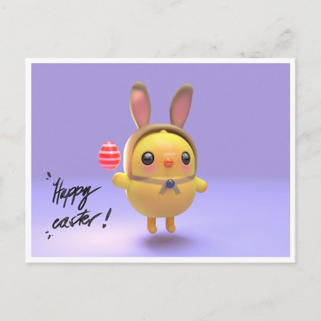 Hoppy Chickling-Easter chicklet with bunny hat Holiday Postcard (Front)