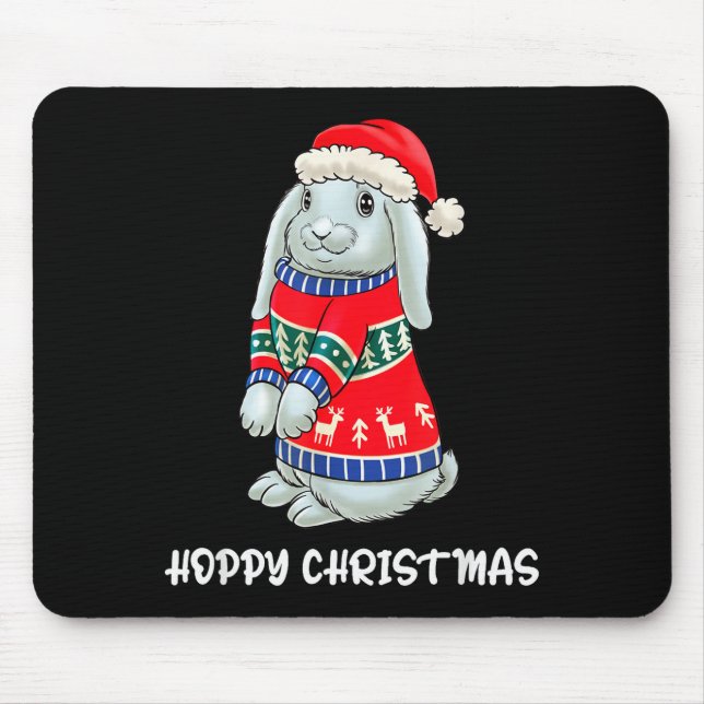 Hoppy Christmas Bunny Christmas Sweater Rabbit  Mouse Pad (Front)