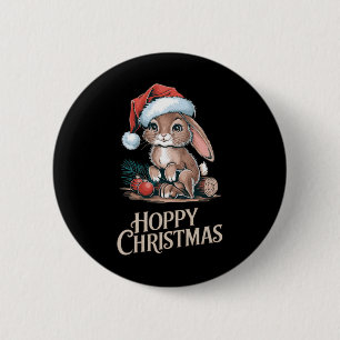 Hoppy Christmas Cute Bunny Santa Hat Holiday Anima 6 Cm Round Badge