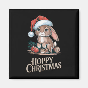 Hoppy Christmas Cute Bunny Santa Hat Holiday Anima Magnet