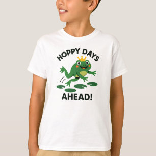 Hoppy Days Ahead Fun Green Frog Graphic T-Shirt