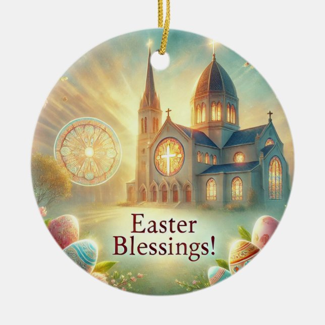"Hoppy Easter: A Day of Love & Laughter" Ceramic Ornament (Front)