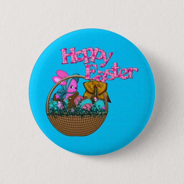 Hoppy Easter Basket 6 Cm Round Badge (Front)