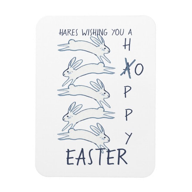 Hoppy Easter Blue Rabbit Hare Simple Drawing Cute Magnet (Vertical)
