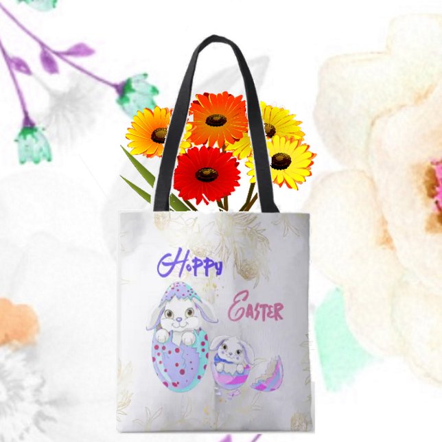 Hoppy Easter Bunnies Eggshell Colorful Tote Bag (Creator Uploaded)