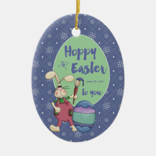Hoppy Easter Bunny Artist painting egg custom year Ceramic Ornament