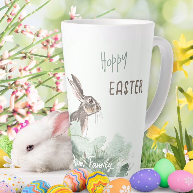 Hoppy Easter Bunny Cute Floral Pastel Latte Mug (Hoppy Easter Bunny Cute Floral Pastel Latte Mug ©Susanne Sachers - Sunny Mind Design 🌞)
