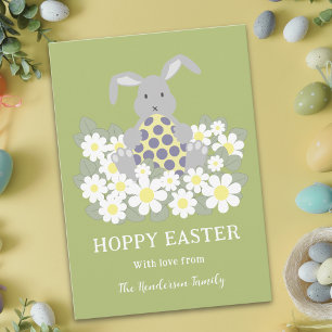 Hoppy Easter Bunny Floral Green Holiday Postcard