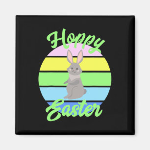 Hoppy Easter Bunny Pastel Retro Sunset Egg Hunting Magnet