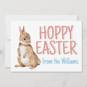 Hoppy Easter Bunny Rabbit Personalised Cute Pink Holiday Card