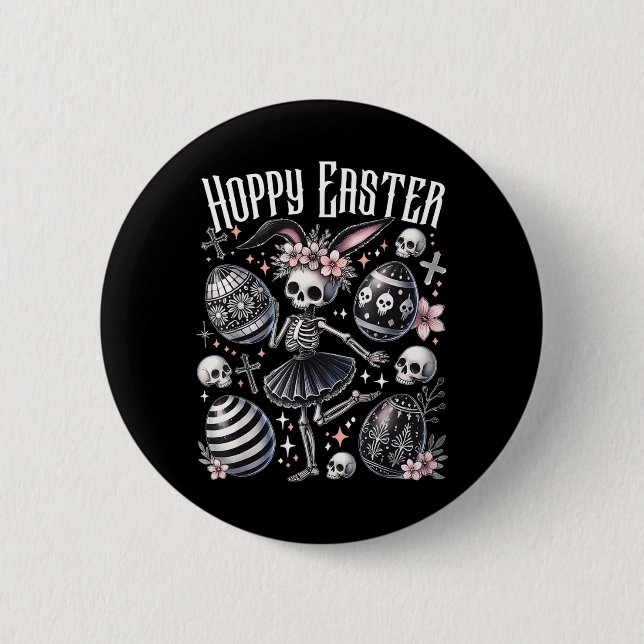 Hoppy Easter Bunny Skeleton Dancing Spooky Easter 6 Cm Round Badge (Front)