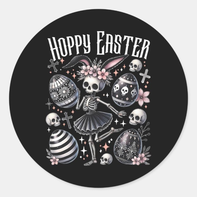 Hoppy Easter Bunny Skeleton Dancing Spooky Easter  Classic Round Sticker (Front)