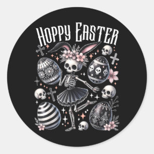 Hoppy Easter Bunny Skeleton Dancing Spooky Easter Classic Round Sticker