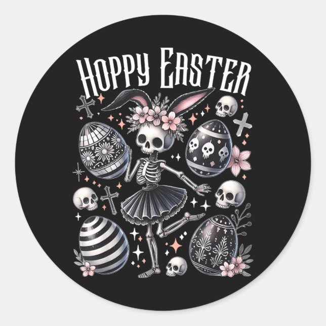 Hoppy Easter Bunny Skeleton Dancing Spooky Easter Classic Round Sticker (Front)