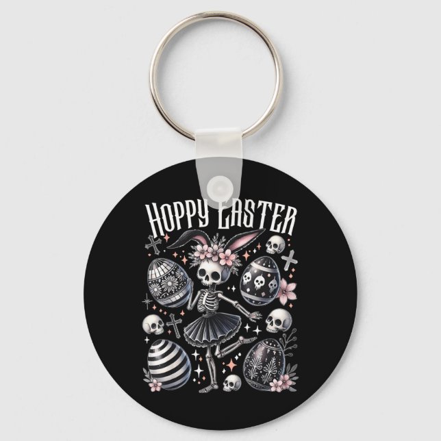 Hoppy Easter Bunny Skeleton Dancing Spooky Easter Key Ring (Front)
