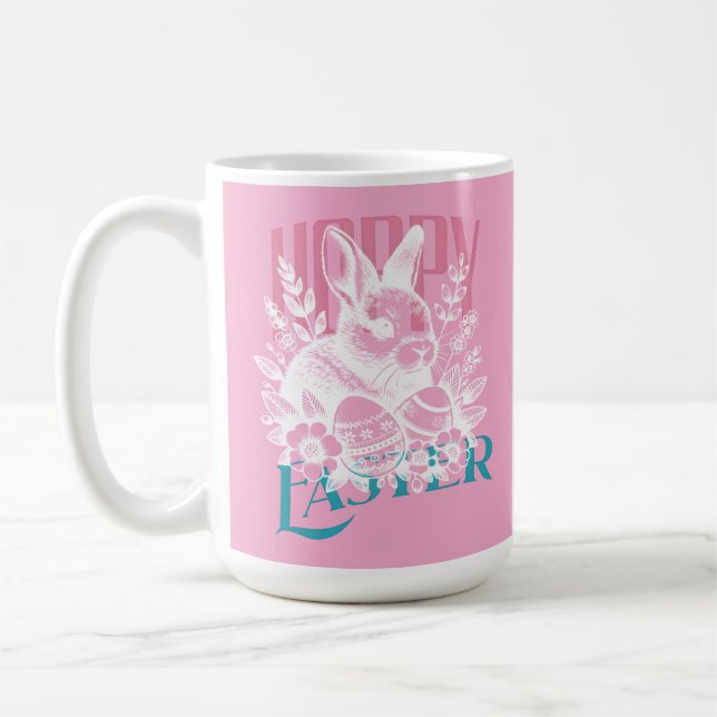 Hoppy Easter Bunny Stamp Pink Coffee Mug (Left)