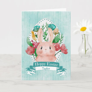 Hoppy Easter Bunny with Flowers Card