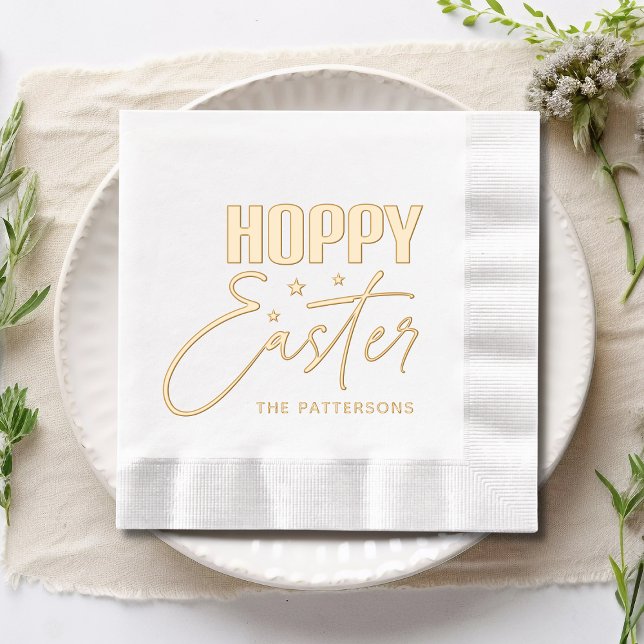 Hoppy Easter Calligraphy Script Personalised Name Foil Napkins (Creator Uploaded)