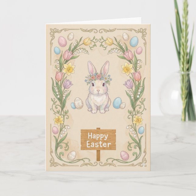 Hoppy Easter Card - Floral Bunny Frame (Front)