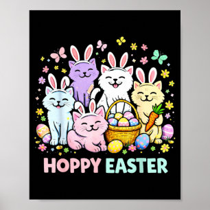 Hoppy Easter Cats Bunny Ears Funny Easter For Kids Poster