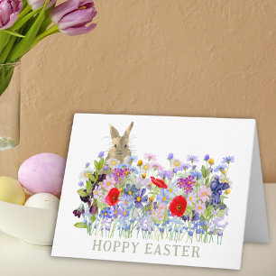 Hoppy Easter Cute Bunny and Wildflowers Card