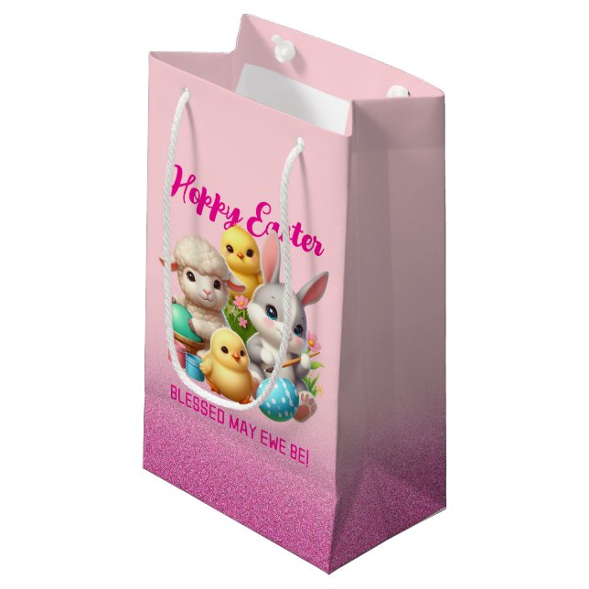 Hoppy Easter Cute Bunny Chicks Lamb Painting Eggs Small Gift Bag (Front Angled)