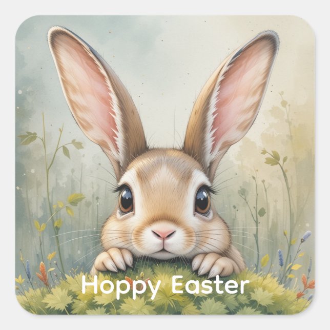 Hoppy Easter Cute Bunny Rabbit  Animal Art Square Sticker (Front)