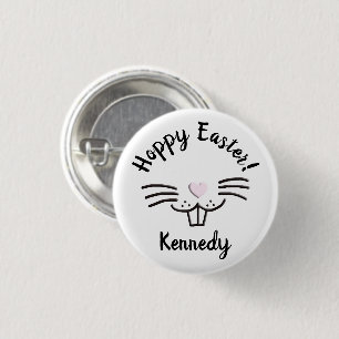 Hoppy Easter cute funny bunny face custom name 3 Cm Round Badge