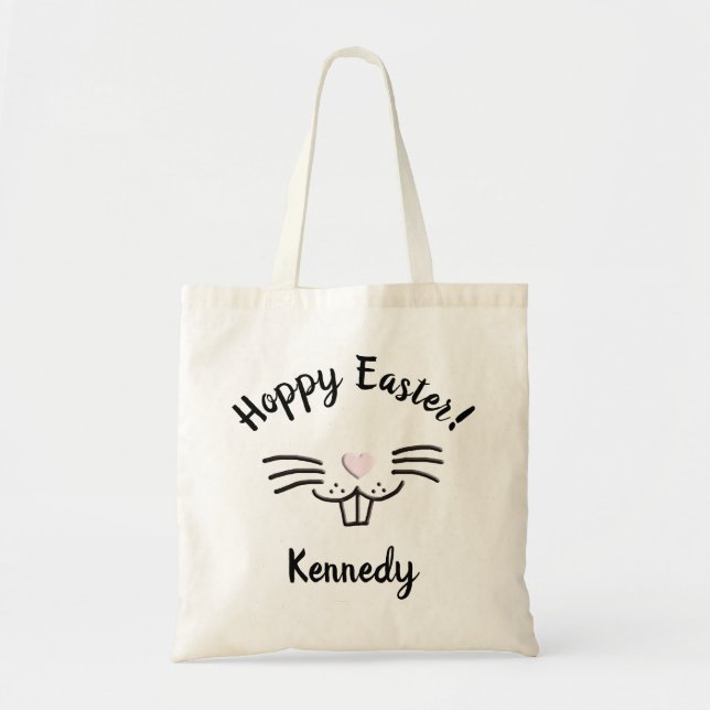 Hoppy Easter cute funny bunny face custom name Tote Bag (Front)