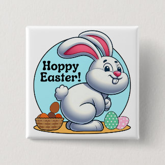 Hoppy Easter! Easter Bunny Pooping Chocolate Eggs 15 Cm Square Badge