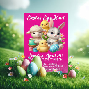 Hoppy Easter Egg Hunt Cute Bunny Chicks Lamb Invitation