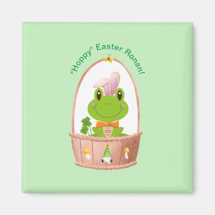 "Hoppy" Easter Frog Bunny Ears Basket Gnome Magnet