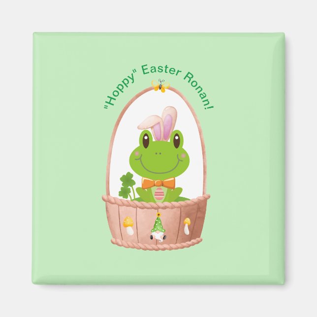 "Hoppy" Easter Frog Bunny Ears Basket Gnome  Magnet (Front)